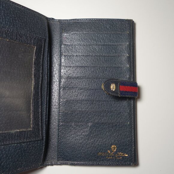 Vintage Gucci GG Blue Monogram Sherry Bi-Fold Long Wallet, Size 4.25 in x 7.5 in - Picture 14 of 16